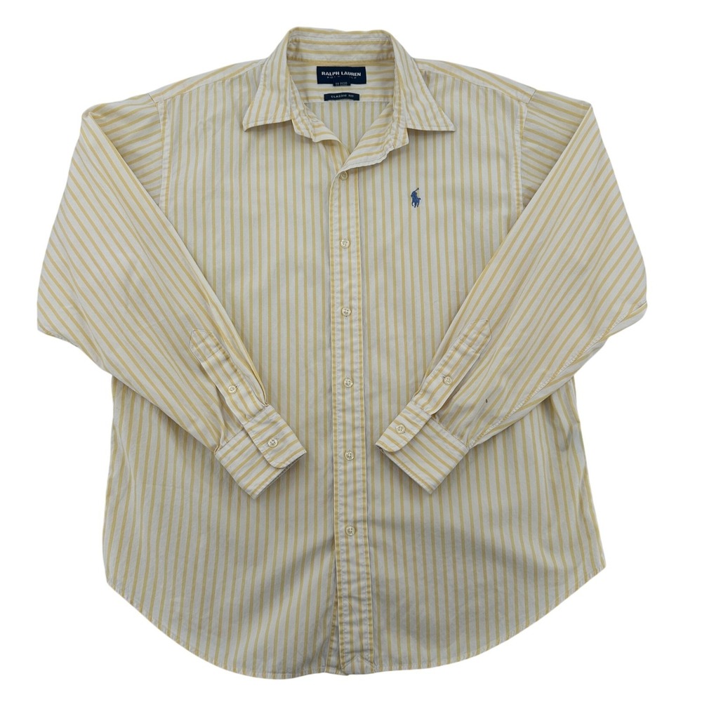 Ralph Lauren Polo Sz M Golf Striped Button Down Shirt Mens Classic Fit Yellow